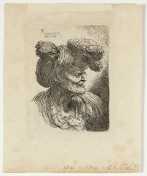 Oude Man met een Tulband Versierd met Bont, Rechts Kijken, uit Kleine Studies van Hoofden in Oosterse Hoofdbedekking