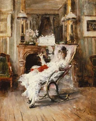 Een elegante dame met een waaier, 1874