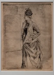 Portret van een Staande Jonge Vrouw in Profiel (Het Bezoek)
