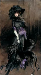 Portret van de Markiezin Luisa Casati met een Windhond