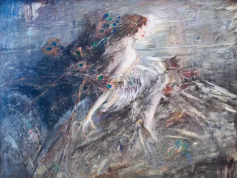 Portret van de markiezin Casati met pauwenveren