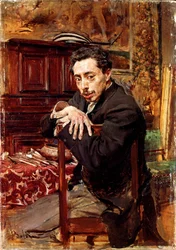 Portret van de schilder Joaquin Araujo Ruano. Schilderij door Giovanni Boldini (1842-1931) circa 1889. Olieverf op doek. Dim: 29x20cm. Pistoia, Collezione Boldini