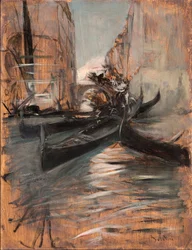 Uitzicht op een kanaal in Venetië met gondels
