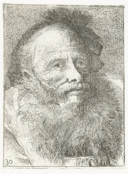 Man met baard en hoofddeksel met veer