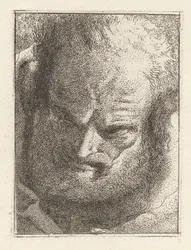 Oude man die naar beneden kijkt, uit de Raccolta di Teste (Collectie van Hoofden)