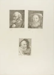 Oude man met baard, oude man met baard en hoed, oude man met decoratieve kap