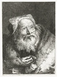 Oude man met armband in hand