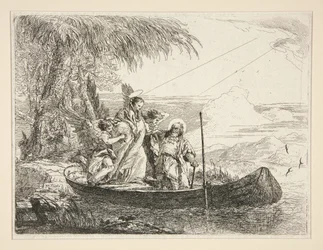 De Heilige Familie stapt in een boot, uit de serie Idee pittoresche sopra la fuga in Egitto (Vlucht naar Egypte)