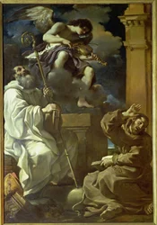 St. Franciscus (1182-1226) in extase en St. Benedictus (480-527) met een engel-muzikant, 1620