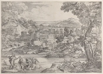 De doop van Christus linksonder, binnen een landschap, 1626-80
