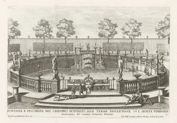 Fontein en visvijver in de tuinen van de Villa Montalto te Rome