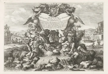 Fontein met opdracht aan en wapen van Livio Odescalchi