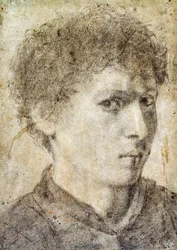 Hoofd van een jonge jongen, tekening van Gian Girolamo Savoldo (ca. 1480-1548), zwart potlood en wit krijt, Italië