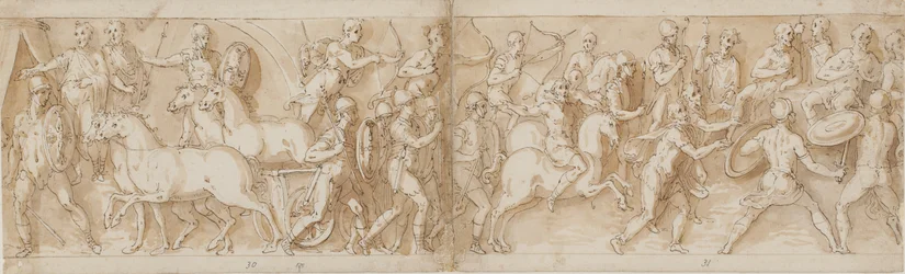 32 kopieën naar de Zuil van Marcus Aurelius, Piazza Colonna in Rome