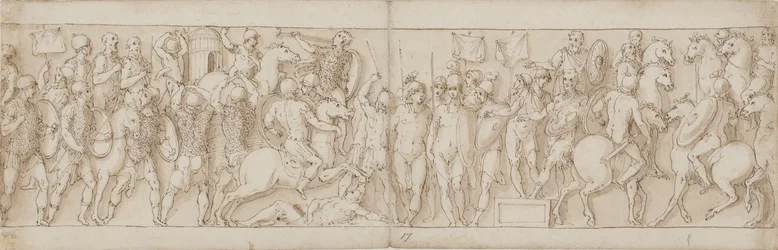 Een Sarmatisch dorp wordt vernietigd onder de ogen van de keizer (XCVIII en begin van IC); barbaren kijken toe vanaf een tribune (CVI); Marcus Aurelius ontvangt een Duitse boodschapper te paard (CVII)