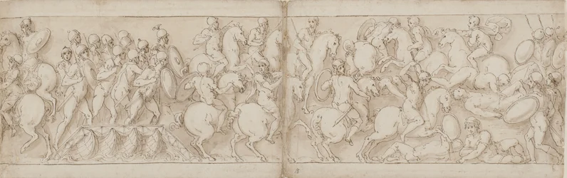 Marcus Aurelius vertrekt over een kade met infanterie en cavalerie (CVIII); de Sarmaten worden teruggedrongen door oprukkende Romeinen (CIX)