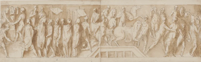 Romeinse soldaten bouwen een kamp (einde van LXXXII); een toespraak (LXXXIII); Romeinen steken een rivier over op een pontonbrug (LXXXIV); vrouwen worden gevangengenomen (begin van LXXXV)