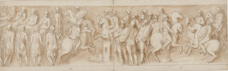 Sarmaten voor de keizerlijke raad (einde LXII, begin LXIII); omringd door bewakers, Marcus Aurelius en Pompeius te paard kijken naar een schermutseling (XC); Duitse edelen brengen een boodschap (tot het midden van XCI)