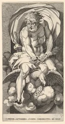 Plaat 3: Jupiter die uit een nis tevoorschijn komt, rijdend op een adelaar en een bliksemschicht vasthoudend, 1526