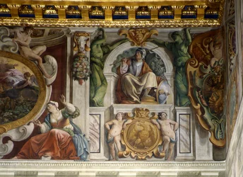 Detail van de fresco in de paleishal, Quirinaal Paleis, Rome
