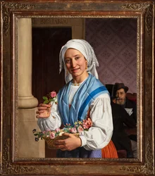 Meisje met een mand, binnen de biljartkamer