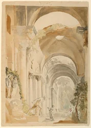 Tekening, Romeinse ruïnes met figuren, ca. 1745
