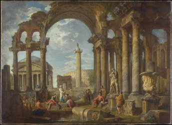 Een Capriccio van Romeinse Ruïnes met het Pantheon, c.1755