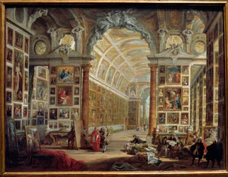 De galerij van Silvio Valenti Gonzaga (of Gonzague) (1690-1756), kardinaal van Clemens XII. Schilderij van Giovanni Paolo Pannini (Panini) (1691-1765), 18e eeuw, 0,48 x 0,64 m, Marseille, Museum voor Schone Kunsten
