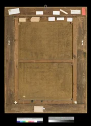 Achterkant van het schilderij Het koor van de kerk van Sant