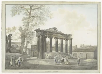 Gezicht op de Tempel van Saturnus te Rome