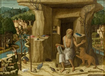 Sint Hiëronymus in een landschap