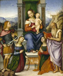 De Maagd en Kind op de troon met heiligen Michael, Catharina van Alexandrië, Cecilia en Hiëronymus
