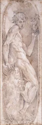 Adam met een appel, zittend, in een medaillon, ca. 1547-1553