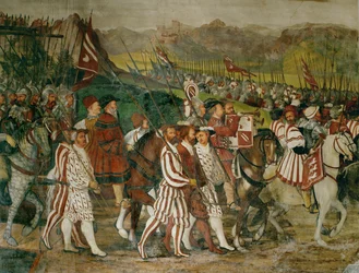 Koning Christian en Bartolomeo Colleoni te paard (fresco)