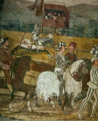 Koning Christian en Bartolomeo Colleoni kijken naar een toernooi (fresco)