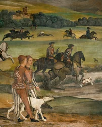 Bezoek van koning Christian van Denemarken aan Malpaga in 1474 (fresco)