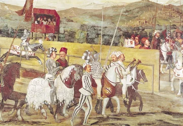 Toernooi ter ere van Christiaan I van Denemarken in Castello di Malpaga in 1474, detail van de rechterzijde