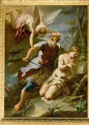 Abraham bereid om Isaak te offeren (schilderij op doek)