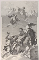Sint Martinus, te paard, geeft zijn mantel aan een bedelaar