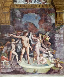 Kamer van Psiche, noordelijke muur: Venus en Mars baden; Eros en enkele cupido