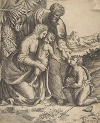 Heilige Familie met Sint Jan de Doper die rechts knielt, 1531-76