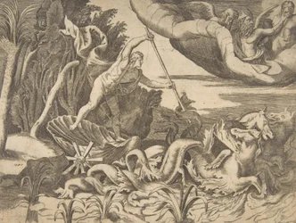 Neptunus in zijn Wagen getrokken door zeepaarden, uit de 