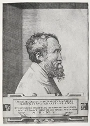 Portret van Michelangelo in profiel naar rechts