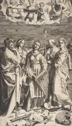 Sint Cecilia in het midden vergezeld door Sint Paulus, de Magdalena, Sint Johannes