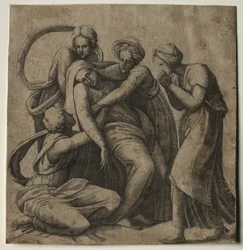 De Maagd flauwvallend in de armen van drie heilige vrouwen