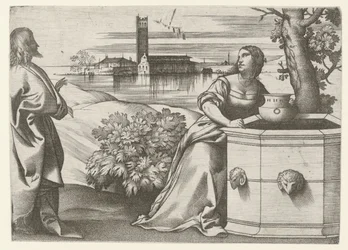 Christus in gesprek met Samaritaanse vrouw bij bron