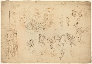Een hemelvaart en andere studies (pen en bruine inkt op geschept papier)