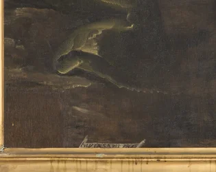 Handtekening, detail, Maagd Maria met Kind en Sint Firmus en Sint Rusticus (detail)