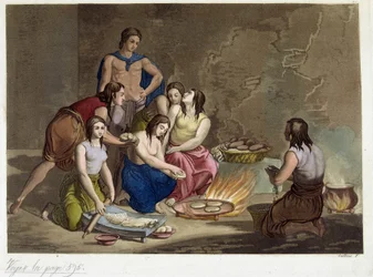 Oude Mexicanen maken brood - in "Het Oude en Moderne Kostuum" door Ferrario, ed. Milaan