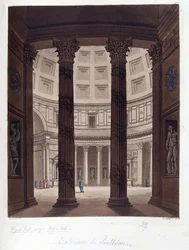 Interieur van het Pantheon van Rome - Interieur van het Pantheon van Rome in de Romeinse oudheid - in "The Ancient and Modern Costume", door Dr. Jules Ferrario, ed. Milaan